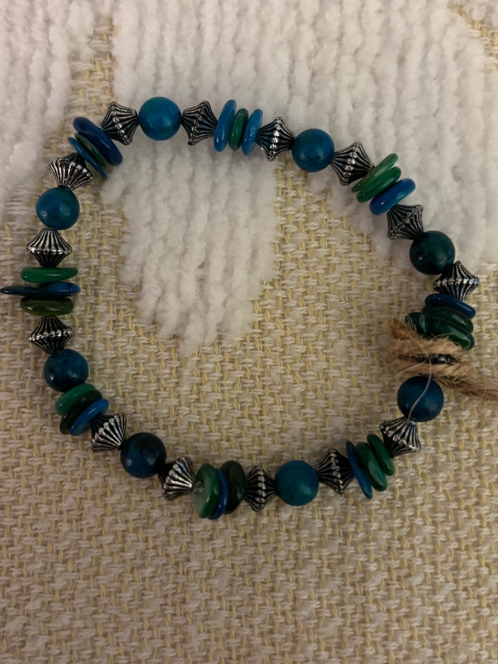 Blue & Green Beaded Stretch Bracelet